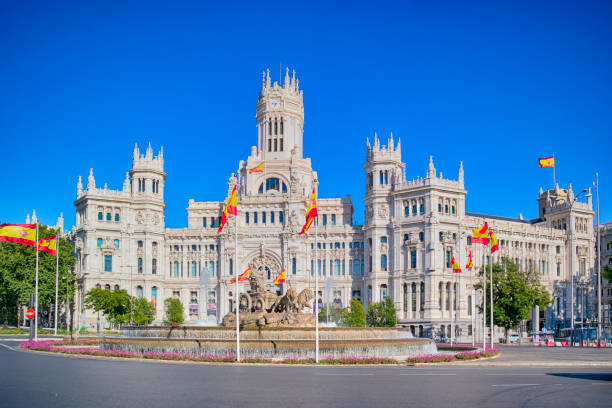Spain Travel Concepts. Famous Cibeles Fountain in Madrid in Spain Spain Travel Concepts. Famous Cibeles Fountain in Madrid in Spain.Horizontal image the flag of the madrid spain stock pictures, royalty-free photos & images