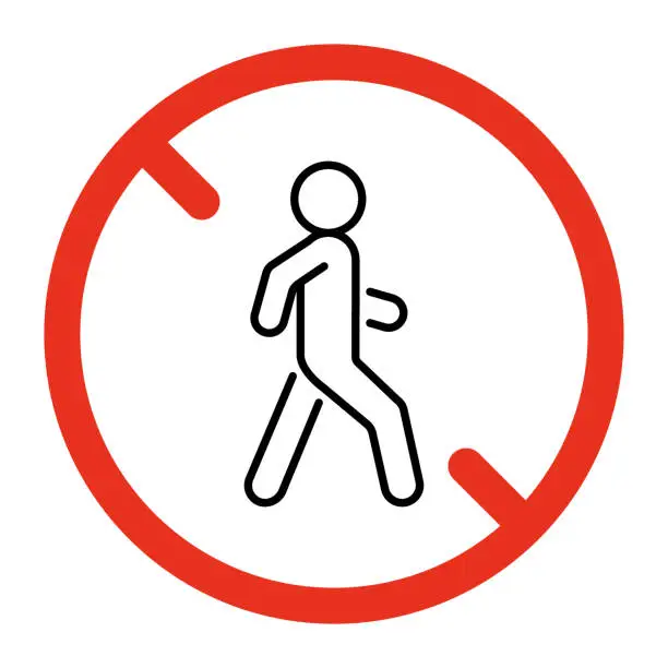 Vector illustration of Prohibited entry for people, pedestrian danger sign. Symbol of person forbidden. Restriction on entrance and walk of people. Vector
