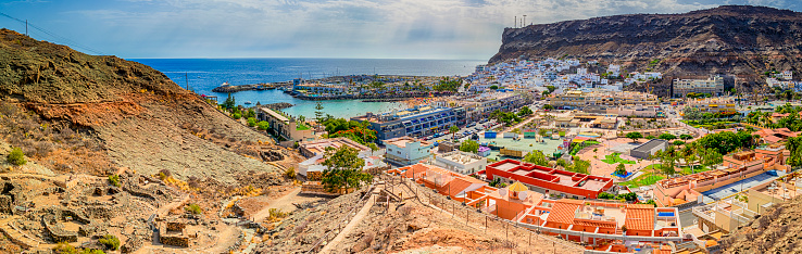 Picturesque Landscape with Puerto De Mogan and Beach on Gran Canaria in Spain. Horizontal Shot