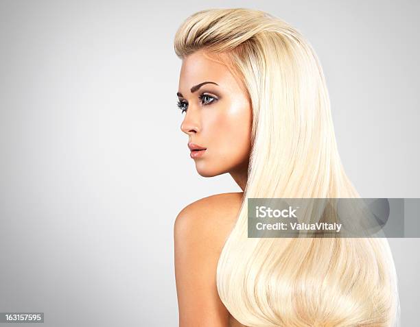 Blond Woman With Long Straight Hairs Stock Photo - Download Image Now - Profile View, Human Hair, Fashion Model