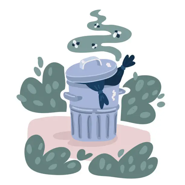 Vector illustration of Vector illustration of stincking garbage can full of rotting trash.