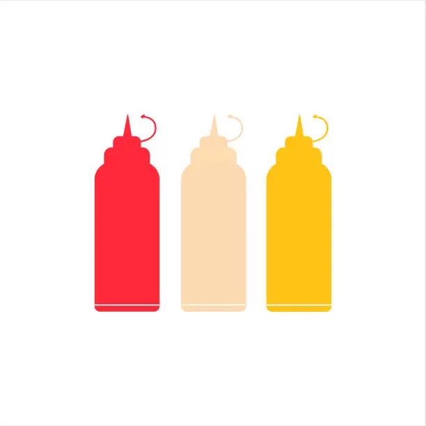 Vector illustration of Ketchup and mustard and mayonnaise squeeze bottle cartoon icon vector illustration food icon concept illustration
