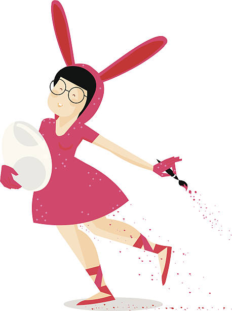 ilustrações, clipart, desenhos animados e ícones de ilustração de coelhinho da páscoa com ovos - white background teenage girls shirt pink