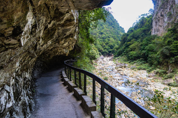 ruta de senderismo shakadang en el parque nacional taroko taiwán. el paisaje forestal de montaña protegido lleva el nombre del emblemático desfiladero de taroko, tallado por el río liwu. maravillas naturales y patrimonio de taiwán. - parque nacional de gorge taroko fotografías e imágenes de stock