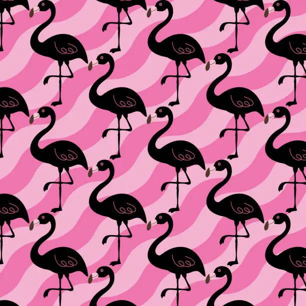 Vector illustration of Flamingo bird animal pattern on pink background vector wallpaper textile giftwraps.