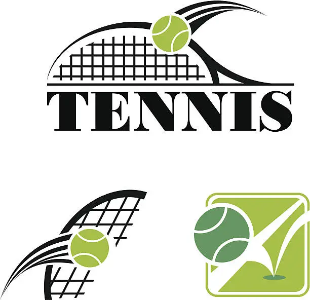 Vector illustration of Clipart of tennis symbols in black and green