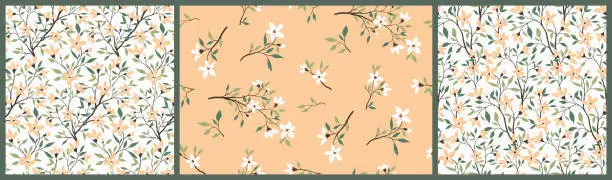 Vector illustration of Seamless floral pattern with small flowers twigs in the collection.