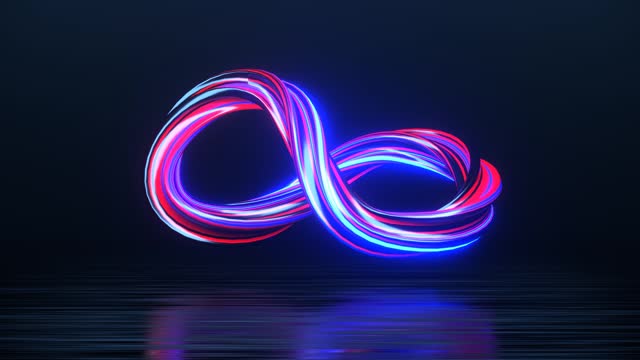 An abstract background with an infinity sign, digital neon shapes, and a seamless loop 3D animation is visually stunning and mesmerizing