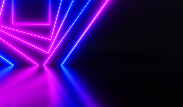 istock Abstract dark room with led light illumination 3d render. Nightclub stage, modern art gallery interior design with neon glow lamps. Futuristic background for space game, mockup banner 1631638568