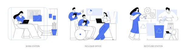 Vector illustration of Office design and interior isolated cartoon vector illustrations se