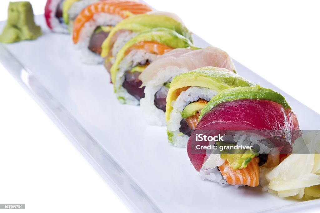 Rolo de Sushi Arco-íris - Royalty-free Abacate Foto de stock