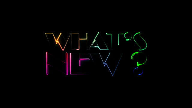 Whats New colorful neon laser text animation effect on black abstract background.