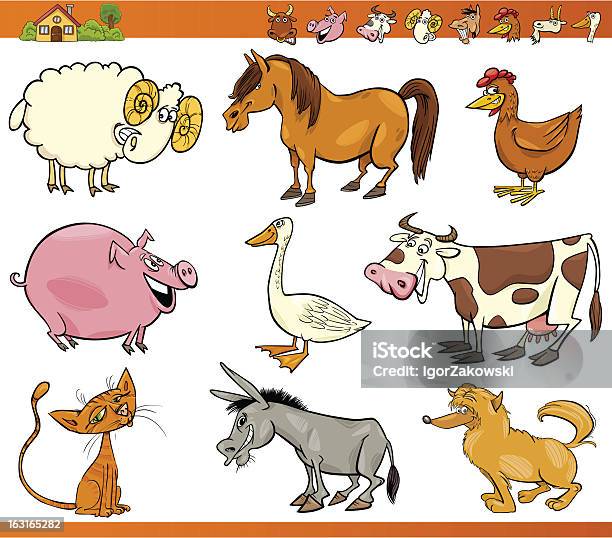 Zestaw Ilustracja Kreskówka Zwierząt Gospodarskich - Stockowe grafiki wektorowe i więcej obrazów Baran - Zwierzę płci męskiej - Baran - Zwierzę płci męskiej, Bydło mleczne, Chata