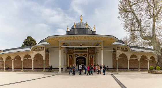Istanbul, Turkey - April 15, 2023: A picture of the Babussaade Gate, part of the Topkapi Palace complex.