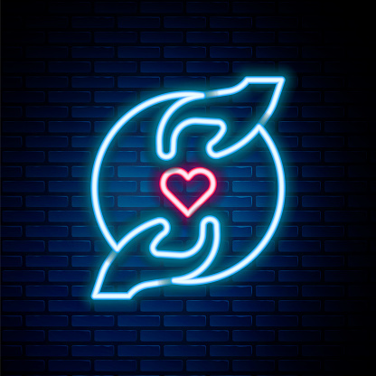 Glowing neon line Pleasant relationship icon isolated on brick wall background. Romantic relationship or pleasant meeting concept. Colorful outline concept. Vector.