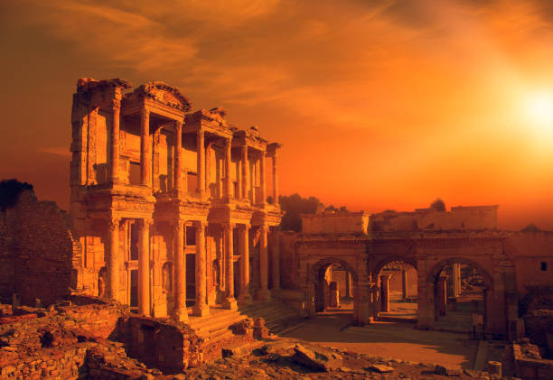 Celsus Library in Ephesus at amazing sunset - Selcuk, Turkey