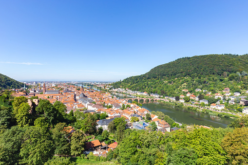 View over the historic city of Heidelberg on the Neckar River in summer