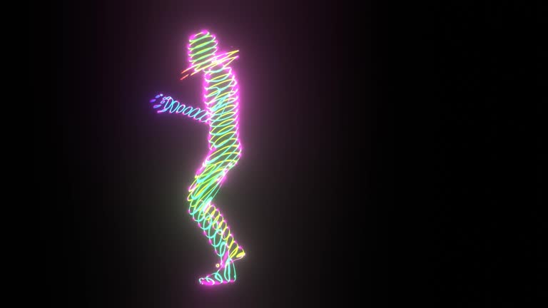 Dancer made of neon light colors is dancing in a loop