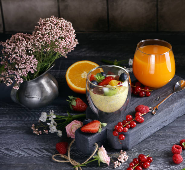 breakfast chia pudding with berries healthy food