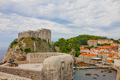Dubrovnik, Croatia - Aug 10, 2023: ancient Dubrovnik fortress sea view