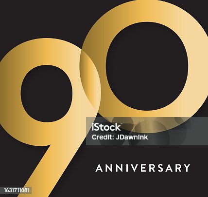 istock 90 Year Anniversary square label geometric typography design in gold 1631711081