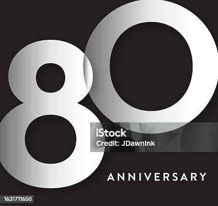 istock 80 Year Anniversary square label geometric typography design in silver 1631711650
