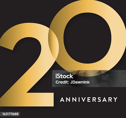 istock 20 Year Anniversary square label geometric typography design in gold 1631711688