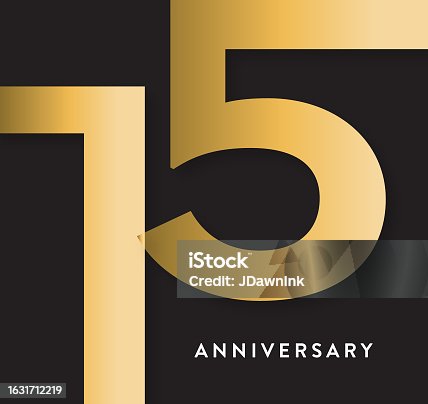 istock 15 Year Anniversary square label geometric typography design in gold 1631712219