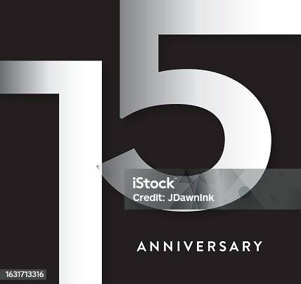 istock 15 Year Anniversary square label geometric typography design in silver 1631713316