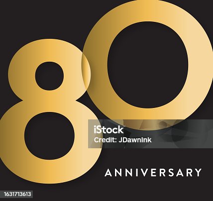 istock 80 Year Anniversary square label geometric typography design in gold 1631713613