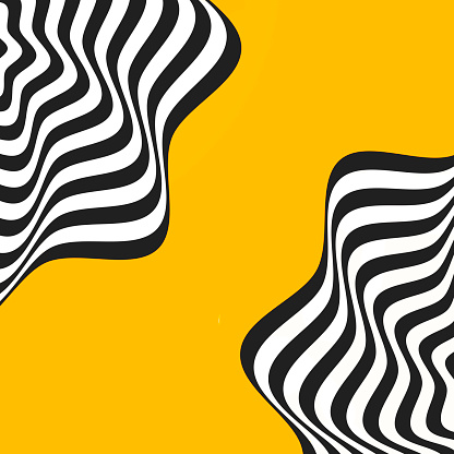 Op Art Background - Minimalist Wavy Retro Stripes with Vivid Mustard Yellow - copy space
