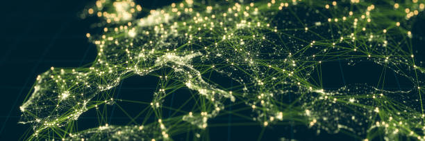 istock Abstract World Map With Glowing Networks - Europe (World Map Credits to NASA) 1631737412
