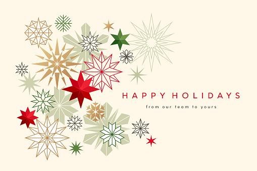 Modern Christmas, Holiday background with stylized snowflakes and stars. Simple and elegant Christmas card design.