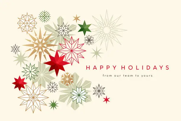 Vector illustration of Holiday Background with Stylized Snowflakes and Stars