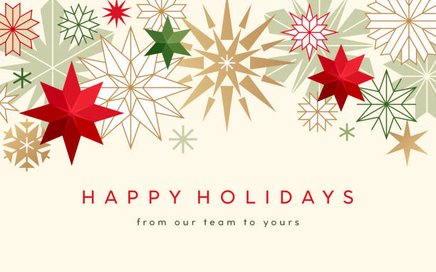 Holiday Background with Stylized Snowflakes and Stars Modern Christmas, Holiday background with stylized snowflakes and stars. Simple and elegant Christmas card design. christmas stars stock illustrations