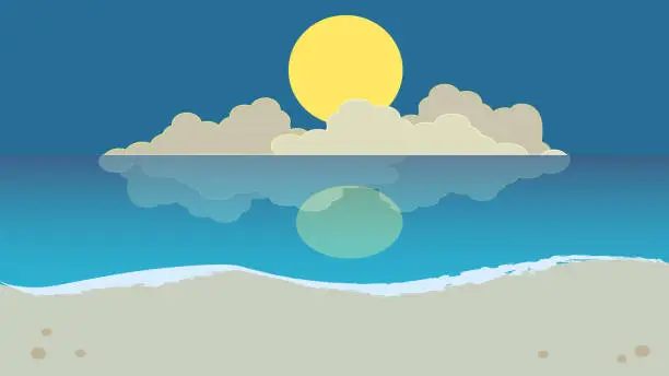 Vector illustration of moon and sea night background illustration