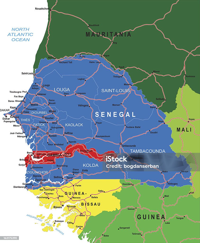 Senegal mapa - Royalty-free Mapa arte vetorial
