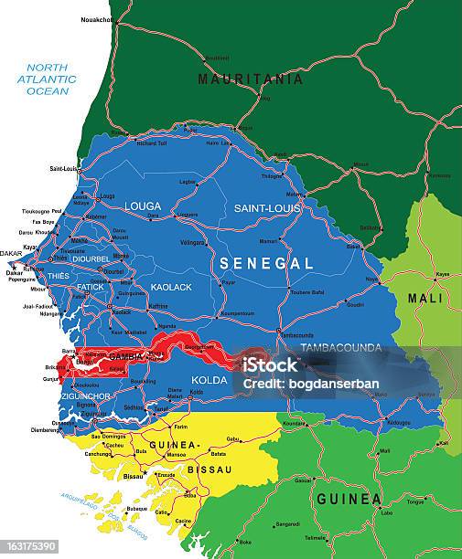 Senegal Mapa - Arte vetorial de stock e mais imagens de Mapa - Mapa, Senegal, Leste