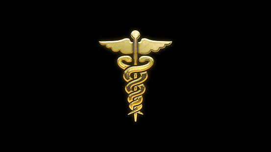 Medical Symbol Caduceus with Euro Money Sack - Color Background - 3D Rendering