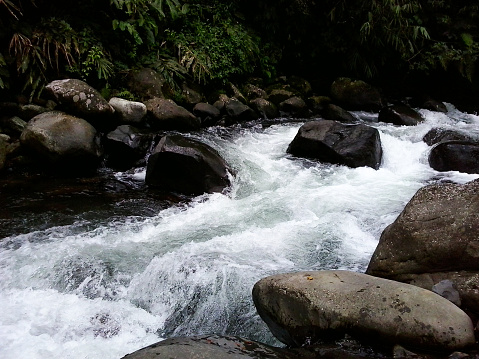 freshwater river stream flowing between the rocks