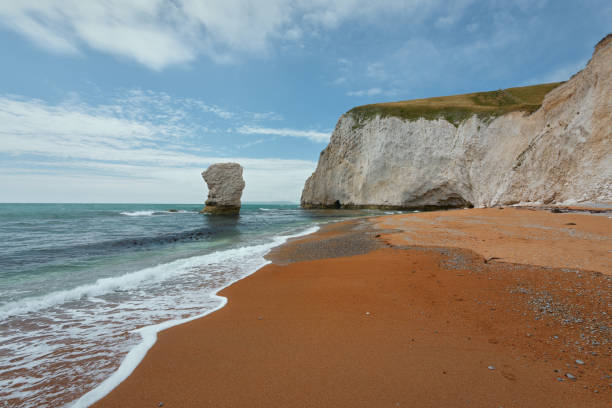 A chalk headland and beach on the Dorset coast in southern England stock photo