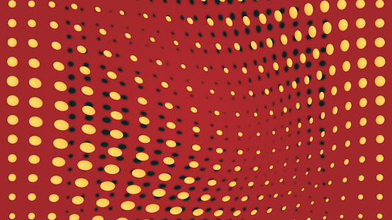 Yellow polka dots in space, with shadows over a curved red surface. CGI background