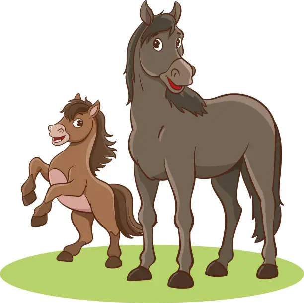 Vector illustration of vector illustration of mother horse and baby horse