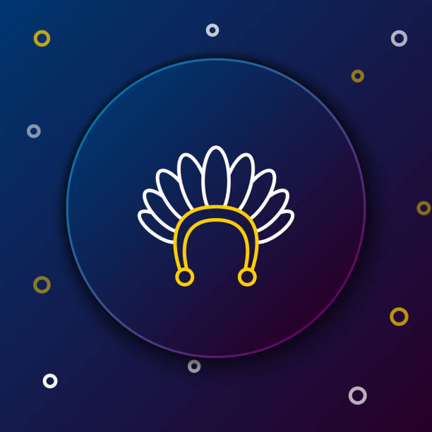 Line Indian headdress with feathers icon isolated on blue background. Native american traditional headdress. Colorful outline concept. Vector Line Indian headdress with feathers icon isolated on blue background. Native american traditional headdress. Colorful outline concept. Vector. cherokee clip art stock illustrations