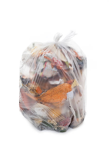 Full plastic garbage bag on white background Bin Bag - isolated on white  - Adobe RGB garbage bag stock pictures, royalty-free photos & images