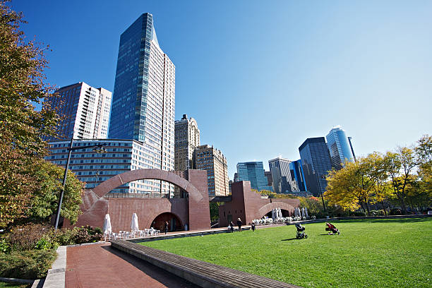 Lower Manhattan skyline seen from Battery Park. New York. USA.