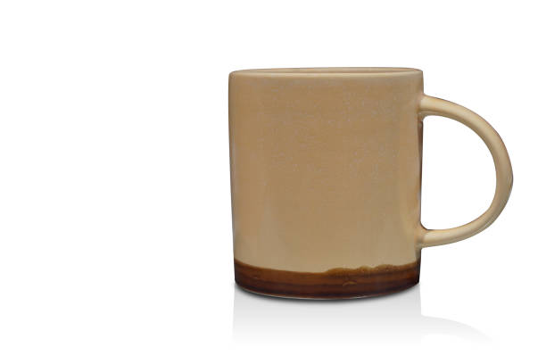 cream and brown ceramic cup on white background, object, decor, fashion, decoration, kitchen, copy space