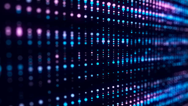 istock Abstract structure of blue dots with light on a black background. Science backdrop with moving particles. Digital transfer of big data. 3d rendering. 1631845864