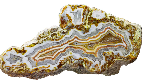 Tajikstan Agate, banded variety of chalcedony, isolated on white background