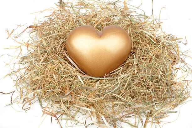 istock Golden heart in a bed from straw 163188007